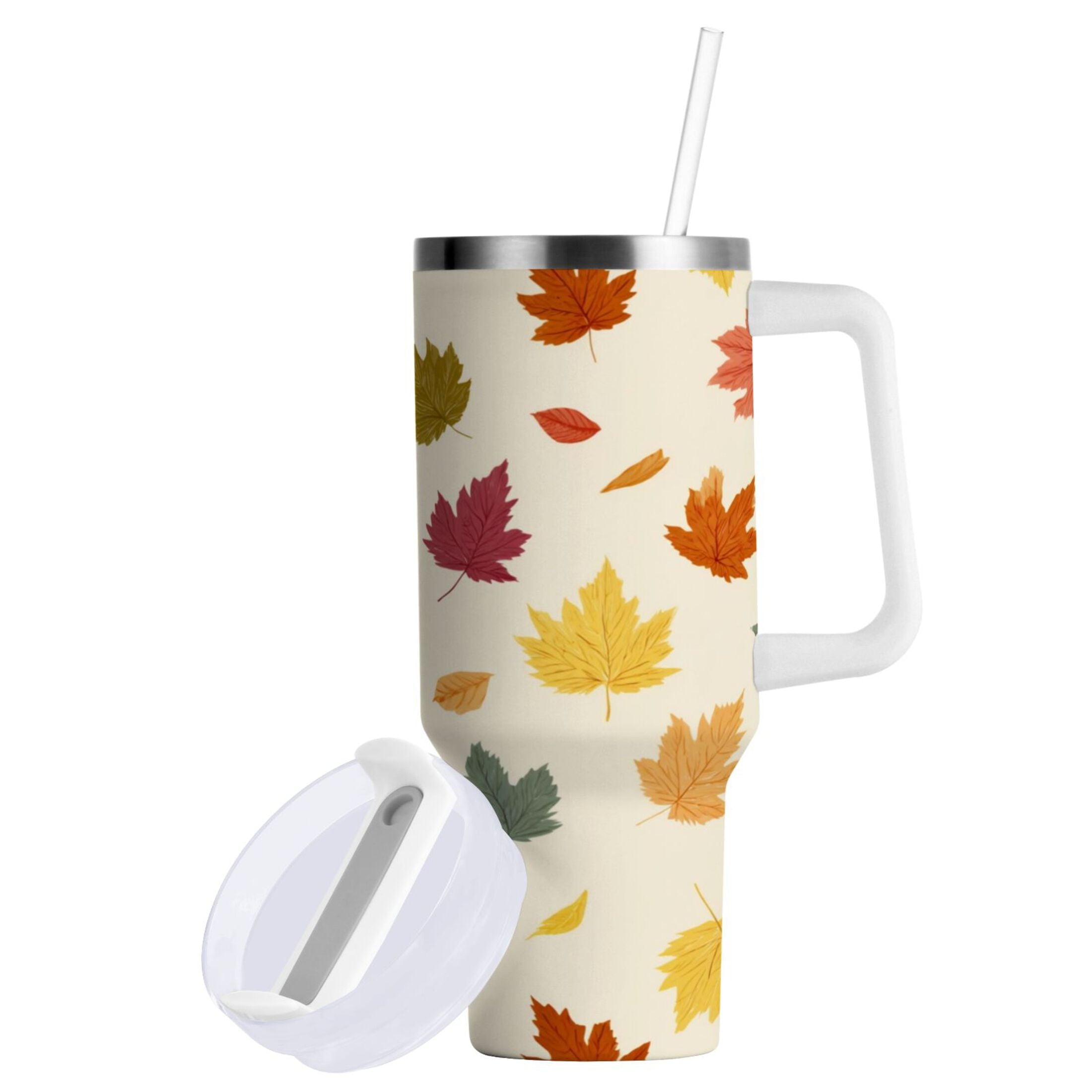 40 oz Insulated Stainless Steel Tumbler Double Wall Stainless Steel Tumbler with 2-Way Drinking Colorful Autumn Leaves Pattern ETI5