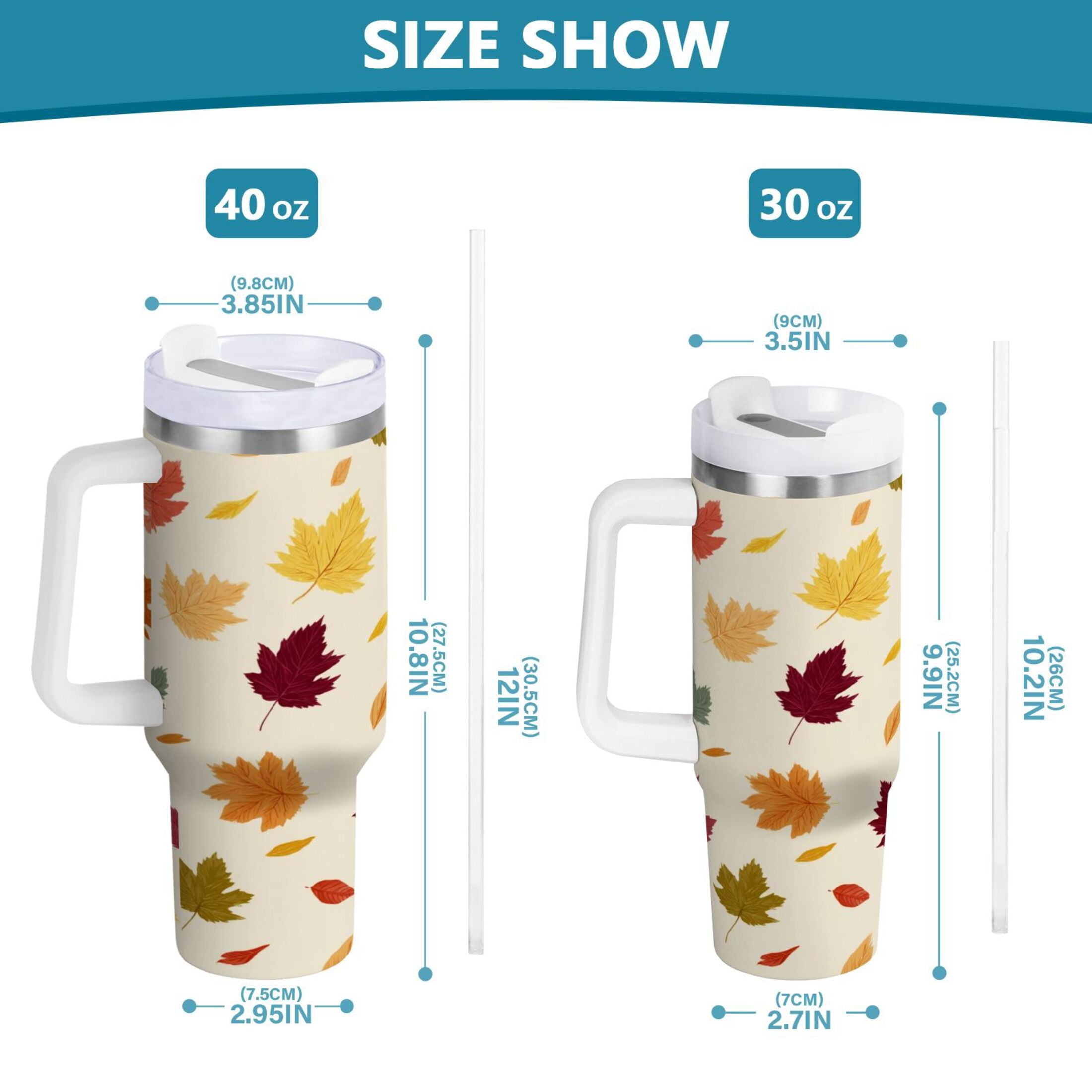 40 oz Insulated Stainless Steel Tumbler Double Wall Stainless Steel Tumbler with 2-Way Drinking Colorful Autumn Leaves Pattern ETI5