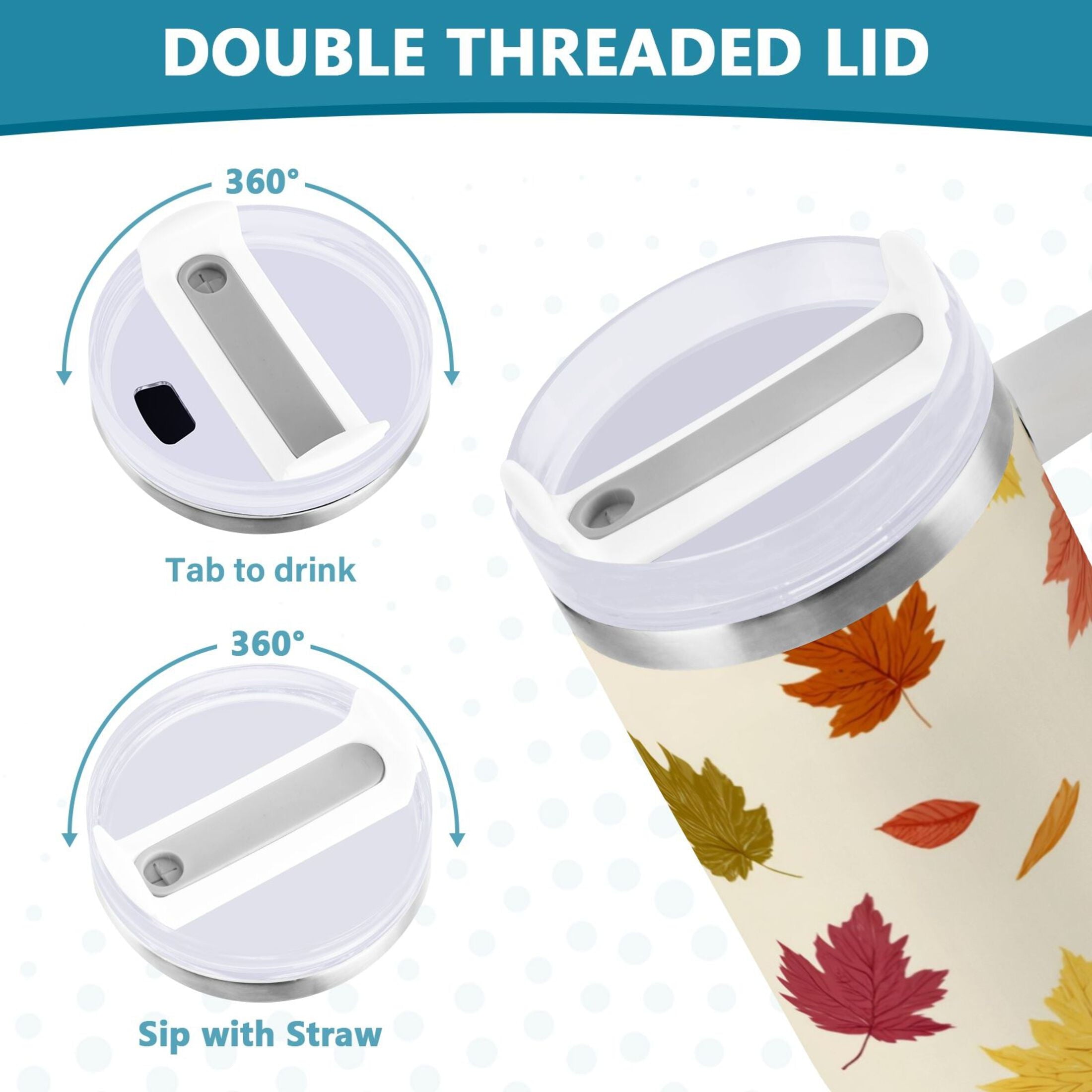 40 oz Insulated Stainless Steel Tumbler Double Wall Stainless Steel Tumbler with 2-Way Drinking Colorful Autumn Leaves Pattern ETI5