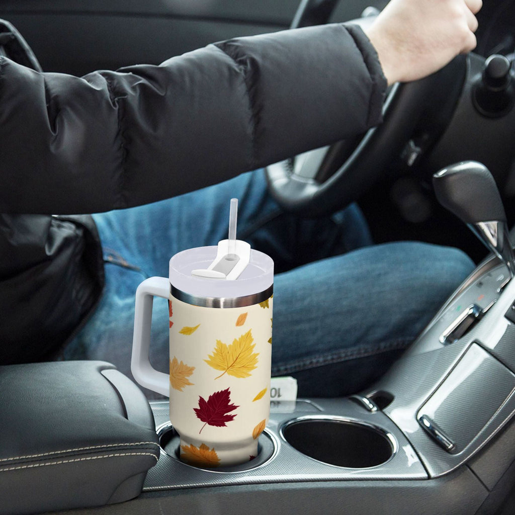 40 oz Insulated Stainless Steel Tumbler Double Wall Stainless Steel Tumbler with 2-Way Drinking Colorful Autumn Leaves Pattern ETI5