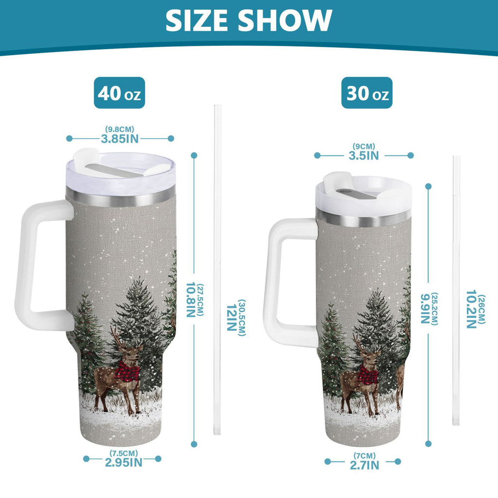 30 oz Insulated Stainless Steel Tumbler Double Wall Stainless Steel Tumbler with 2-Way Drinking Christmas Deer and Snowmen AECN