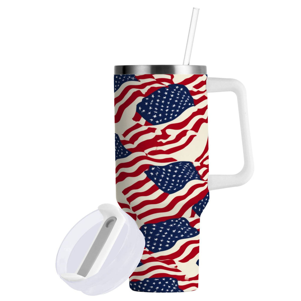 40 oz Insulated Stainless Steel Tumbler Double Wall Stainless Steel Tumbler with 2-Way Drinking Flags Abstract Design 38Q3