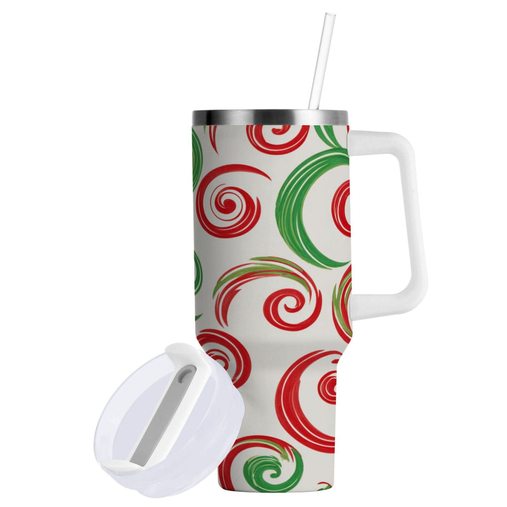 40 oz Insulated Stainless Steel Tumbler Double Wall Stainless Steel Tumbler with 2-Way Drinking Red and Green Swirls 7ABL