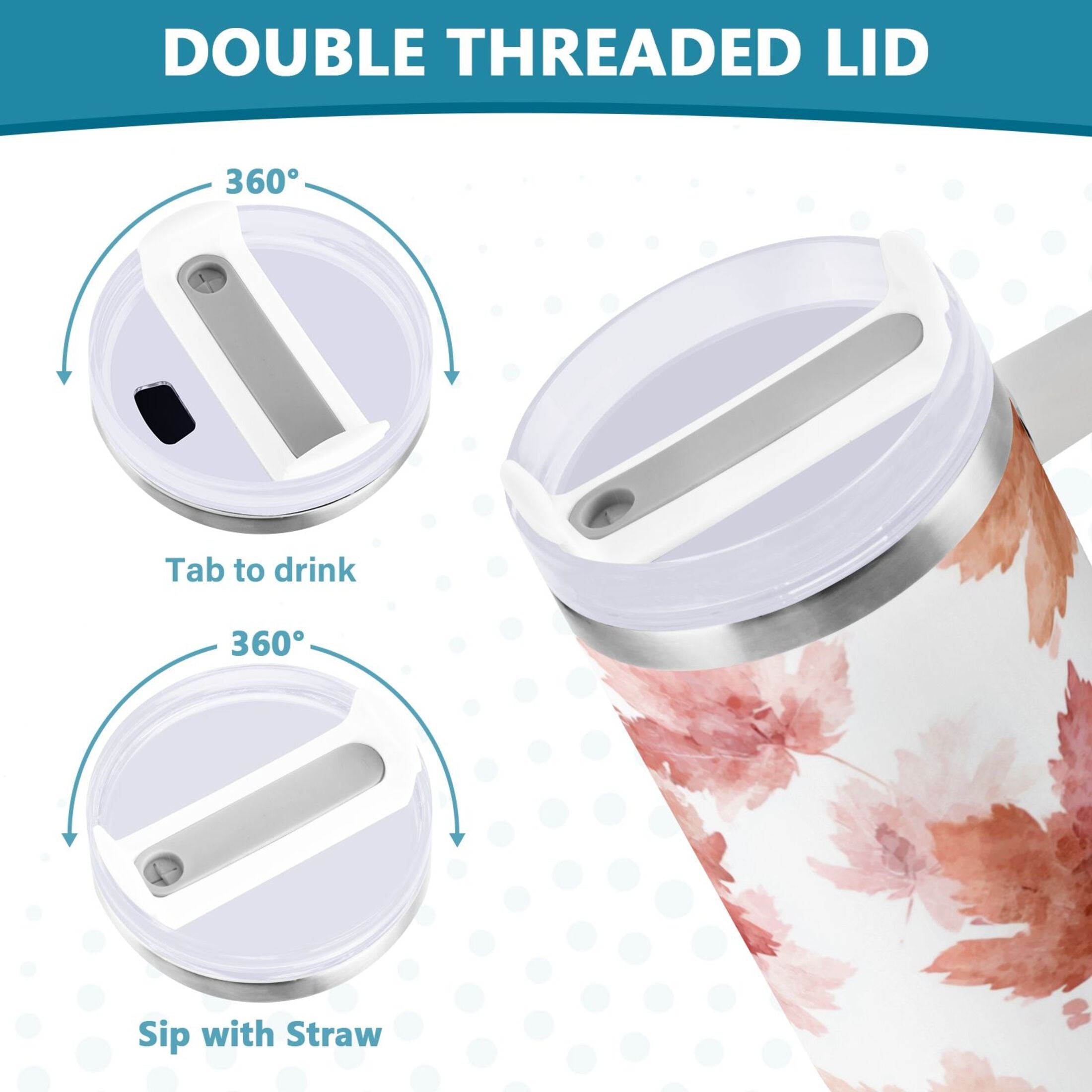 30 oz Insulated Stainless Steel Tumbler Double Wall Stainless Steel Tumbler with 2-Way Drinking Watercolor Pink Maple Leaves 9R33