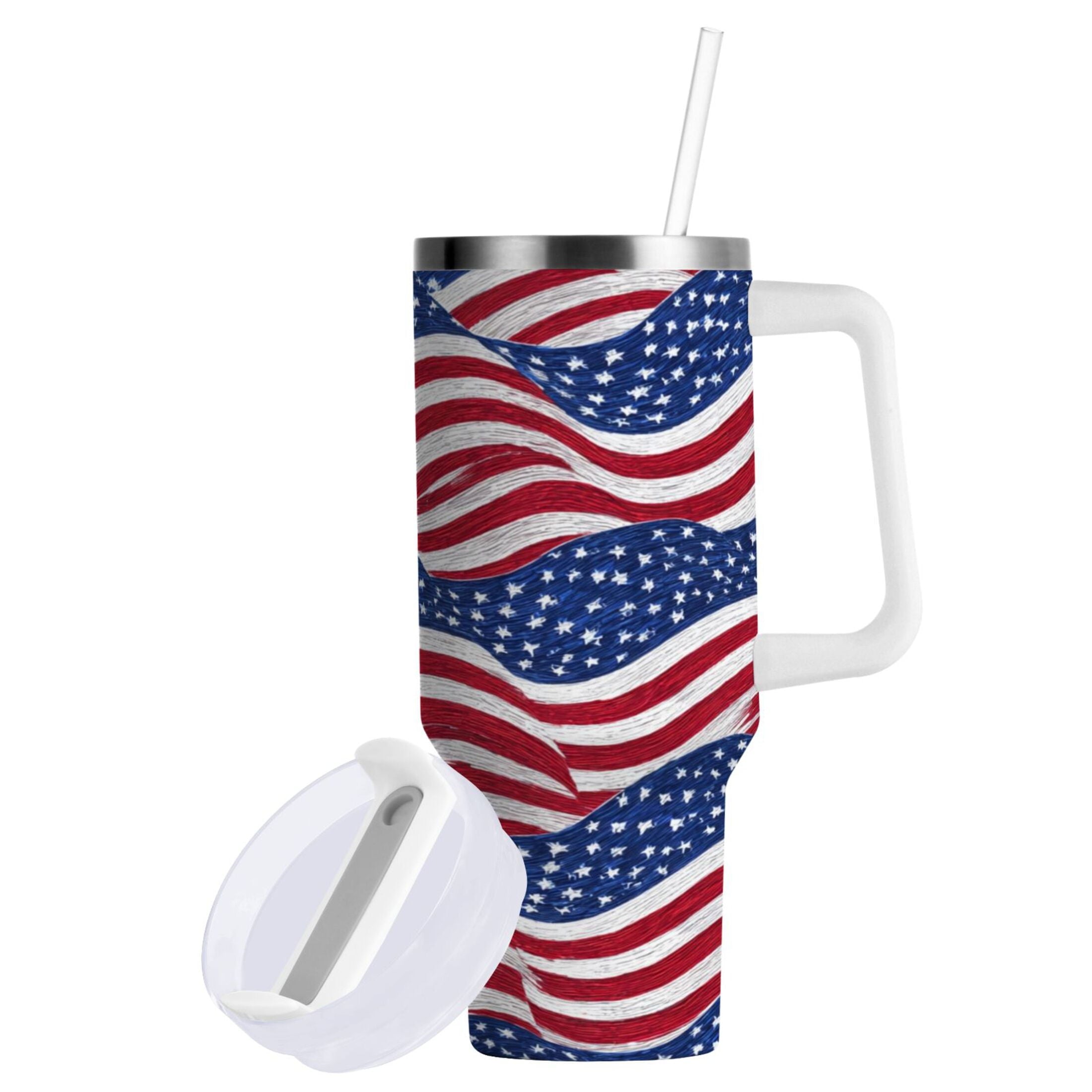 30 oz Insulated Stainless Steel Tumbler Double Wall Stainless Steel Tumbler with 2-Way Drinking Flags Wave Pattern F7EY