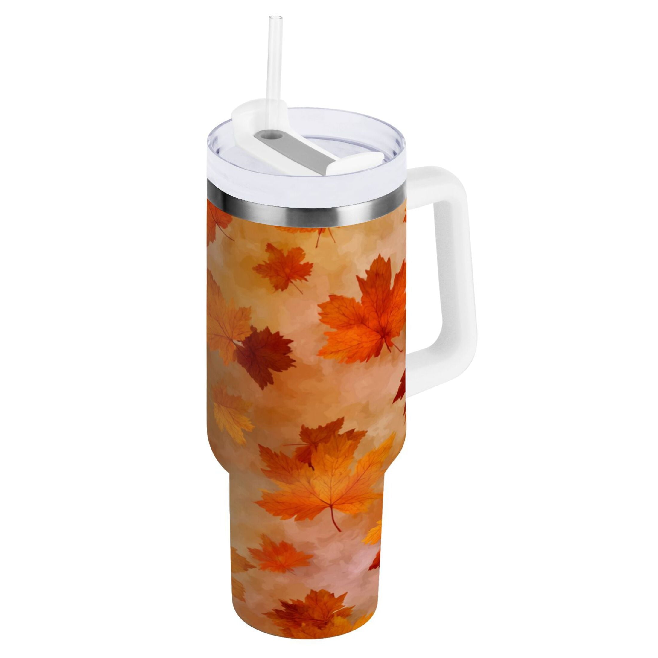 40 oz Insulated Stainless Steel Tumbler Double Wall Stainless Steel Tumbler with 2-Way Drinking Orange and Brown Autumn Leaves UQ94