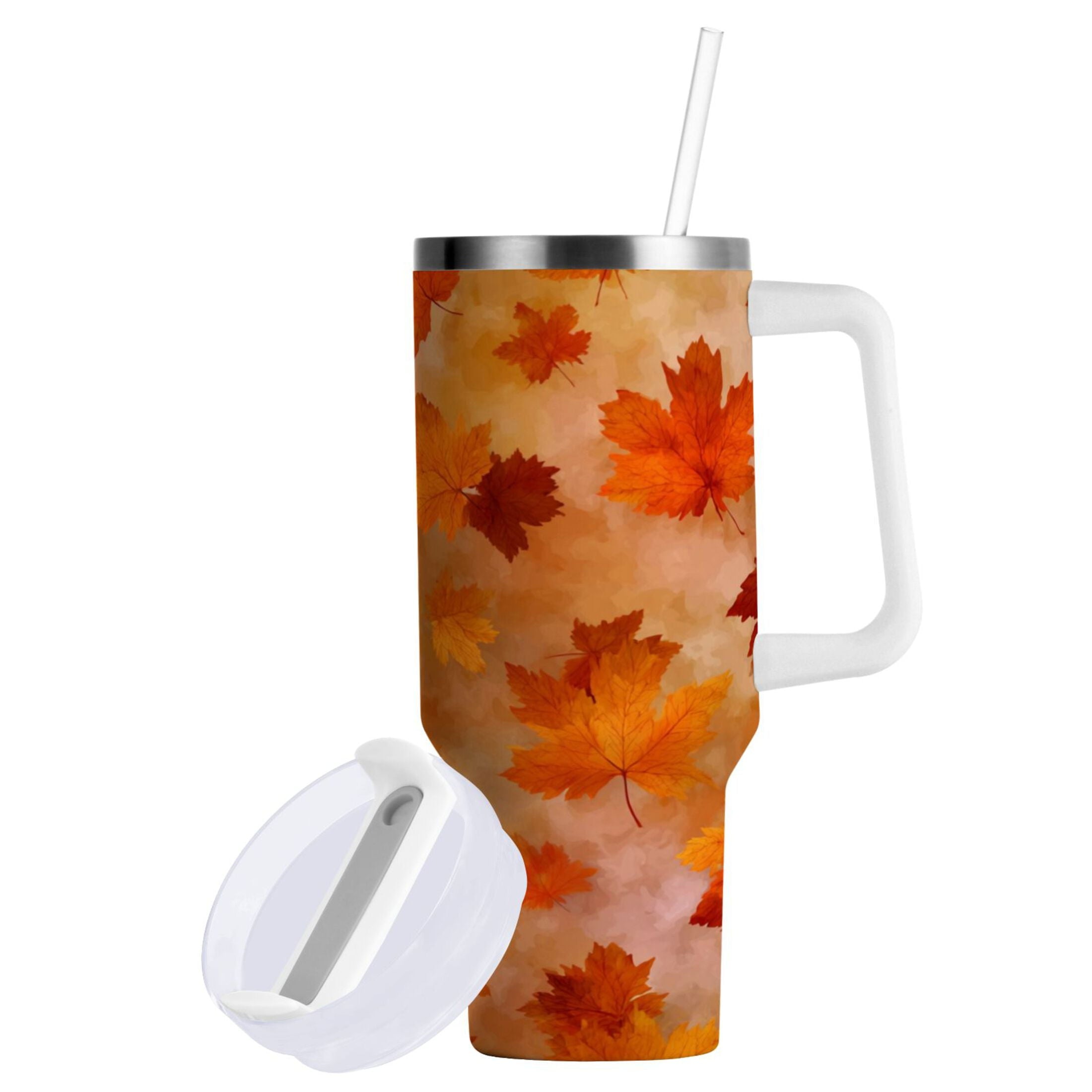 40 oz Insulated Stainless Steel Tumbler Double Wall Stainless Steel Tumbler with 2-Way Drinking Orange and Brown Autumn Leaves UQ94