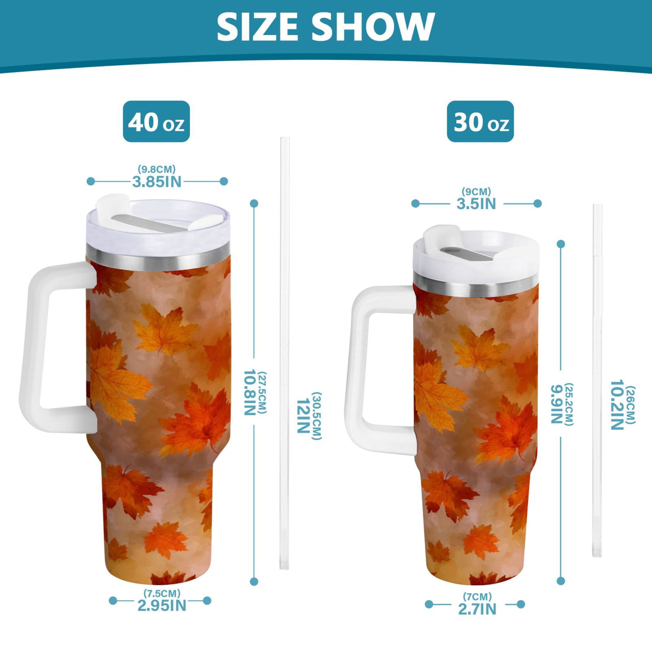 40 oz Insulated Stainless Steel Tumbler Double Wall Stainless Steel Tumbler with 2-Way Drinking Orange and Brown Autumn Leaves UQ94