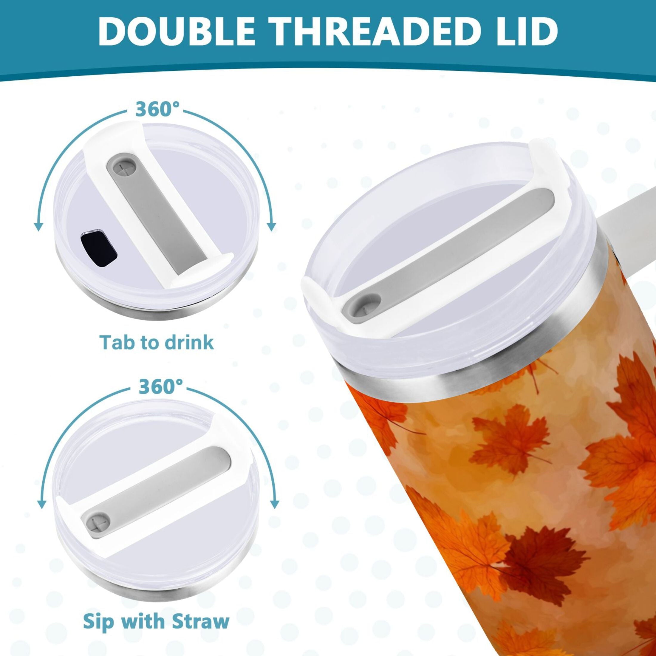 40 oz Insulated Stainless Steel Tumbler Double Wall Stainless Steel Tumbler with 2-Way Drinking Orange and Brown Autumn Leaves UQ94