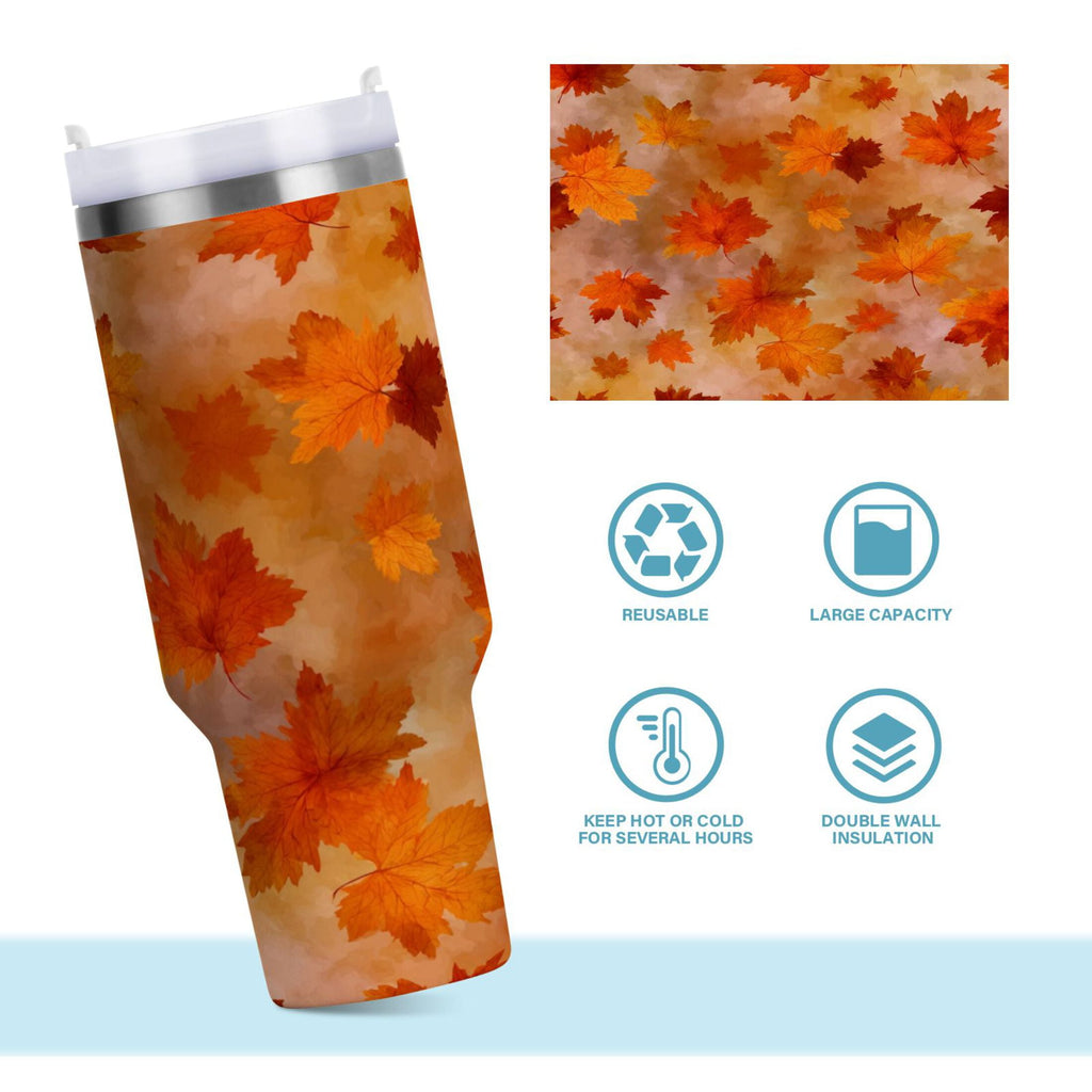 40 oz Insulated Stainless Steel Tumbler Double Wall Stainless Steel Tumbler with 2-Way Drinking Orange and Brown Autumn Leaves UQ94