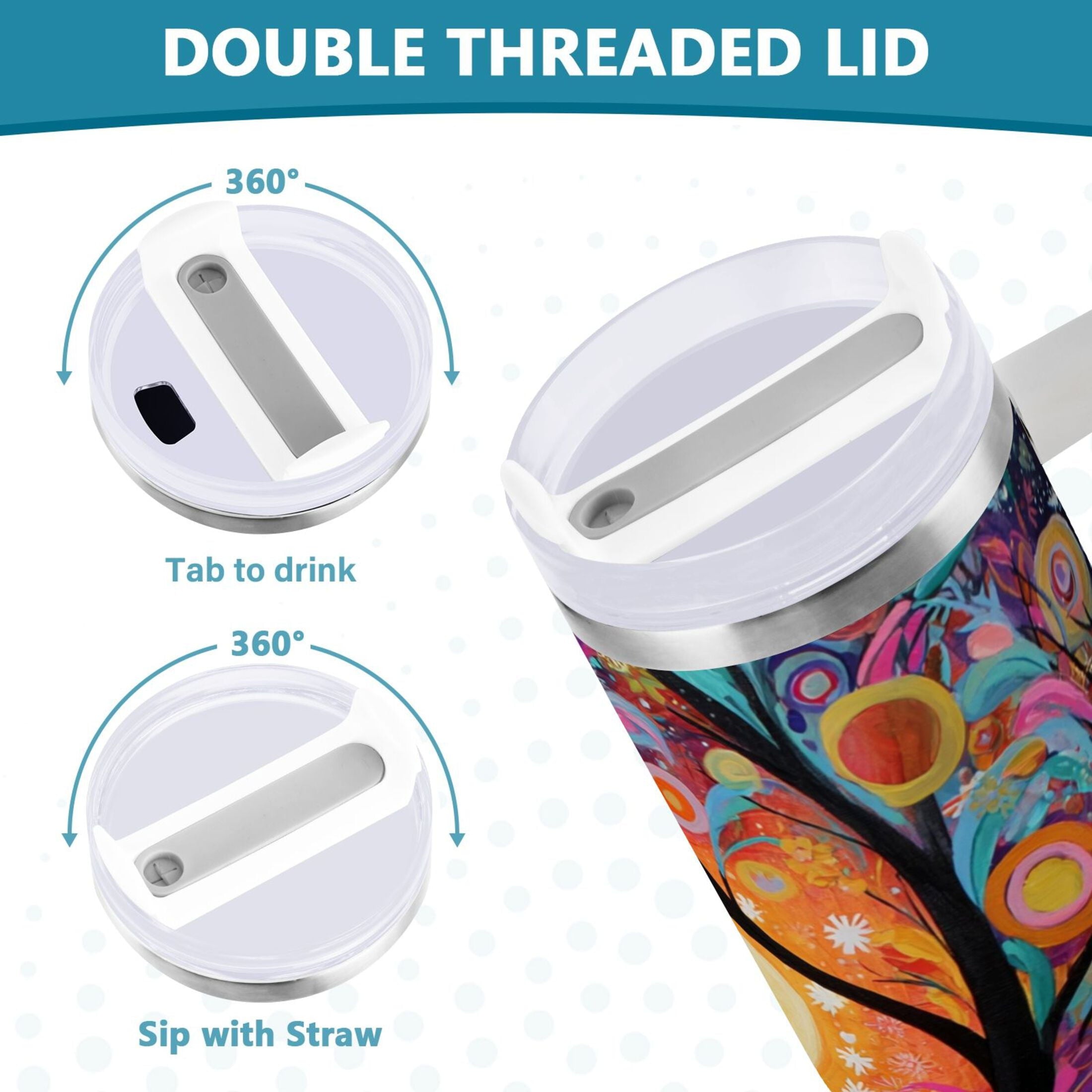 30 oz Insulated Stainless Steel Tumbler Double Wall Stainless Steel Tumbler with 2-Way Drinking Beautiful Abstract Tree Painting 79GQ