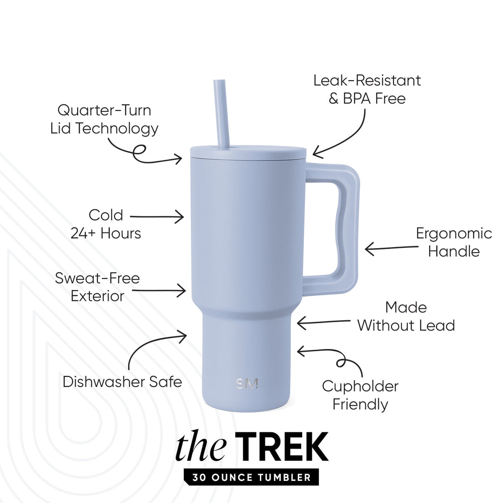 Simple Modern 30 fl oz Insulated Stainless Steel Trek Tumbler with Straw Lid | Seaglass Sage and Cream Checkmate 23VN