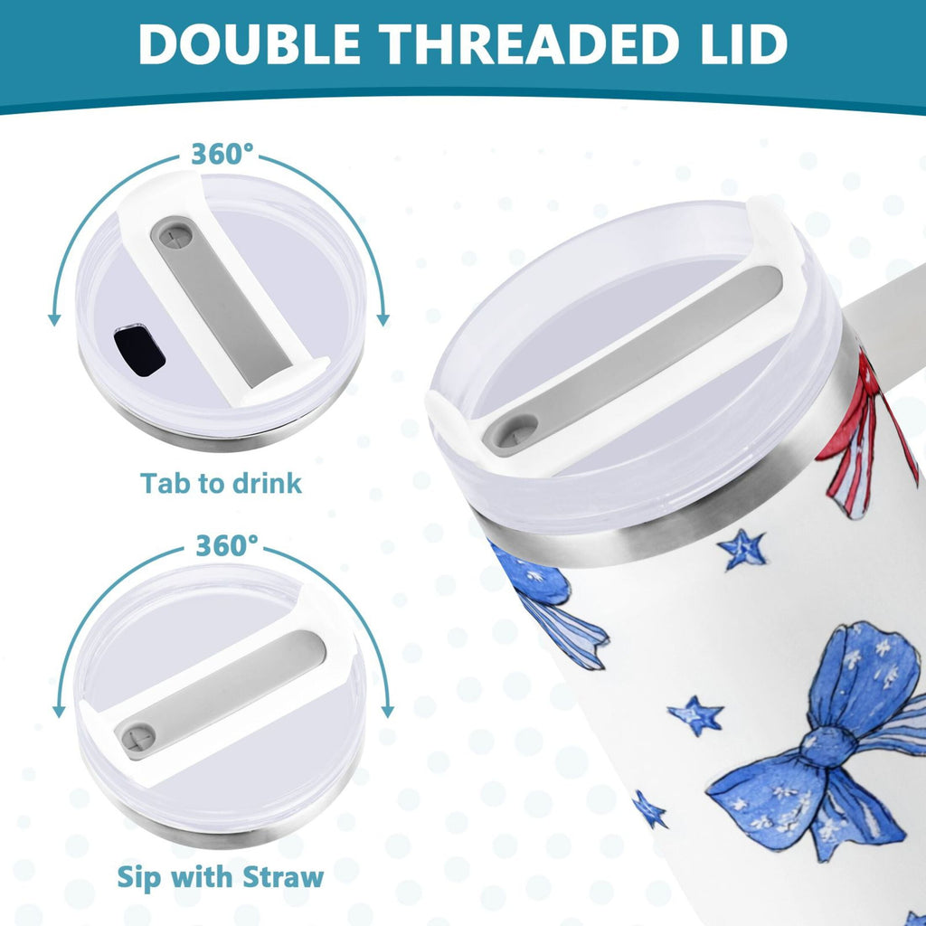 40 oz Insulated Stainless Steel Tumbler Double Wall Stainless Steel Tumbler with 2-Way Drinking Hand-drawn Bows 4FDY