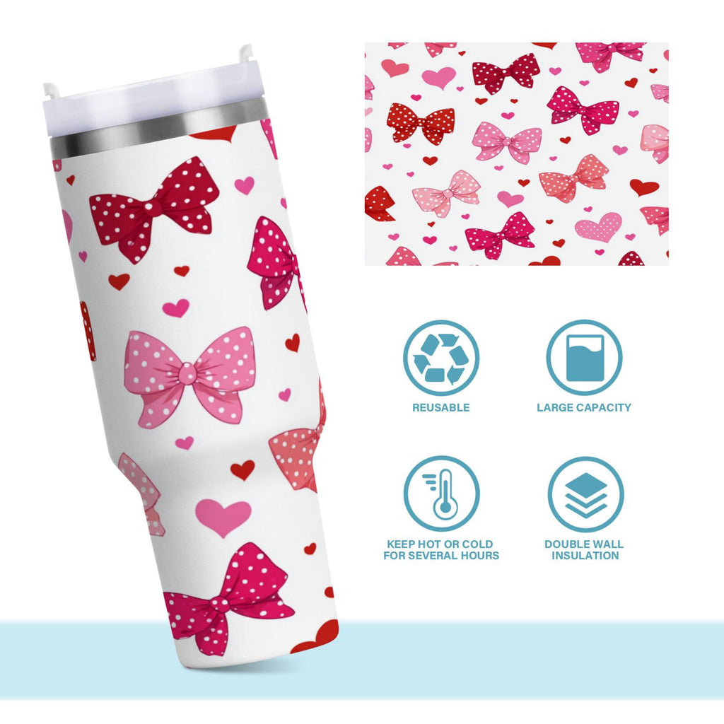 30 oz Insulated Stainless Steel Tumbler Double Wall Stainless Steel Tumbler with 2-Way Drinking Red and Pink Bows GTB5