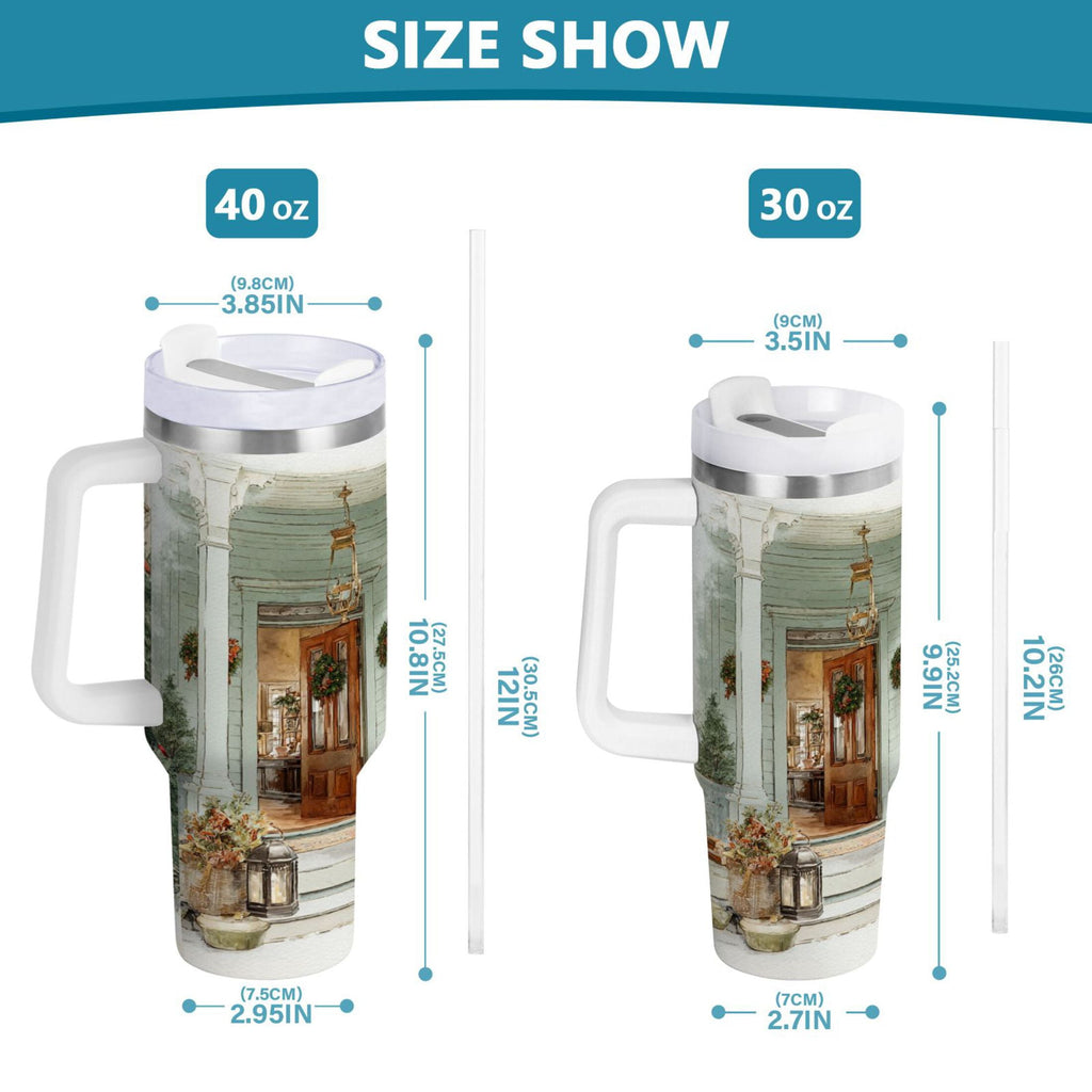30 oz Insulated Stainless Steel Tumbler Double Wall Stainless Steel Tumbler with 2-Way Drinking Charming Christmas Doorway GDEY