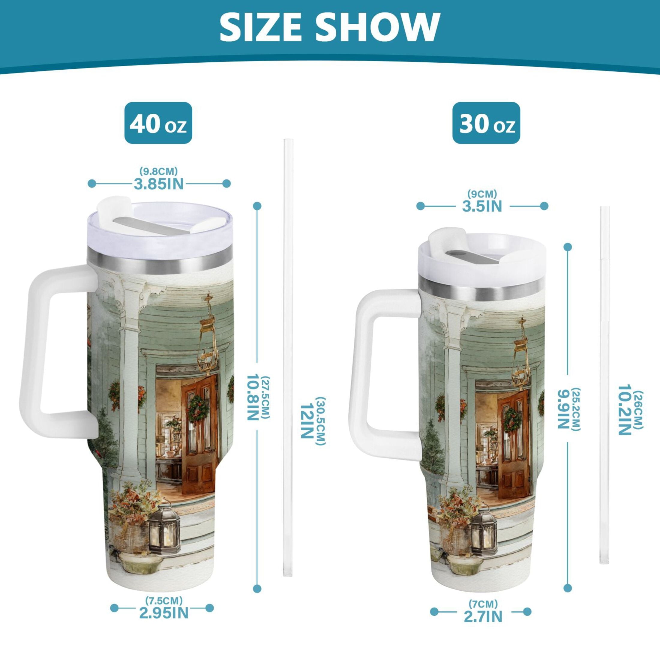 30 oz Insulated Stainless Steel Tumbler Double Wall Stainless Steel Tumbler with 2-Way Drinking Charming Christmas Doorway GDEY