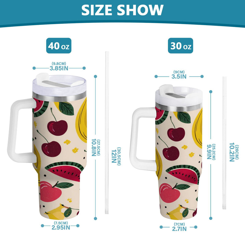 30 oz Insulated Stainless Steel Tumbler Double Wall Stainless Steel Tumbler with 2-Way Drinking Watermelon and Cherries EDV0
