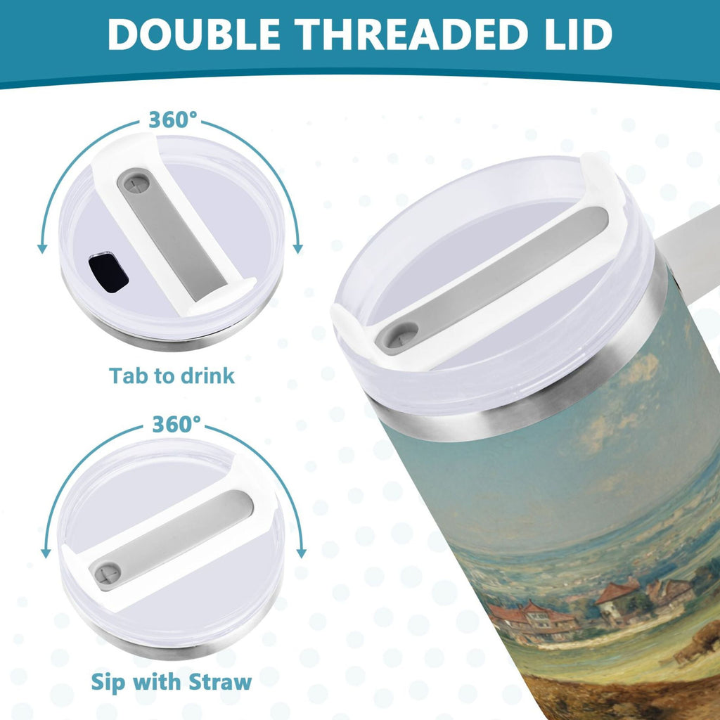30 oz Insulated Stainless Steel Tumbler Double Wall Stainless Steel Tumbler with 2-Way Drinking Buffalo Herd Oil Painting FERM