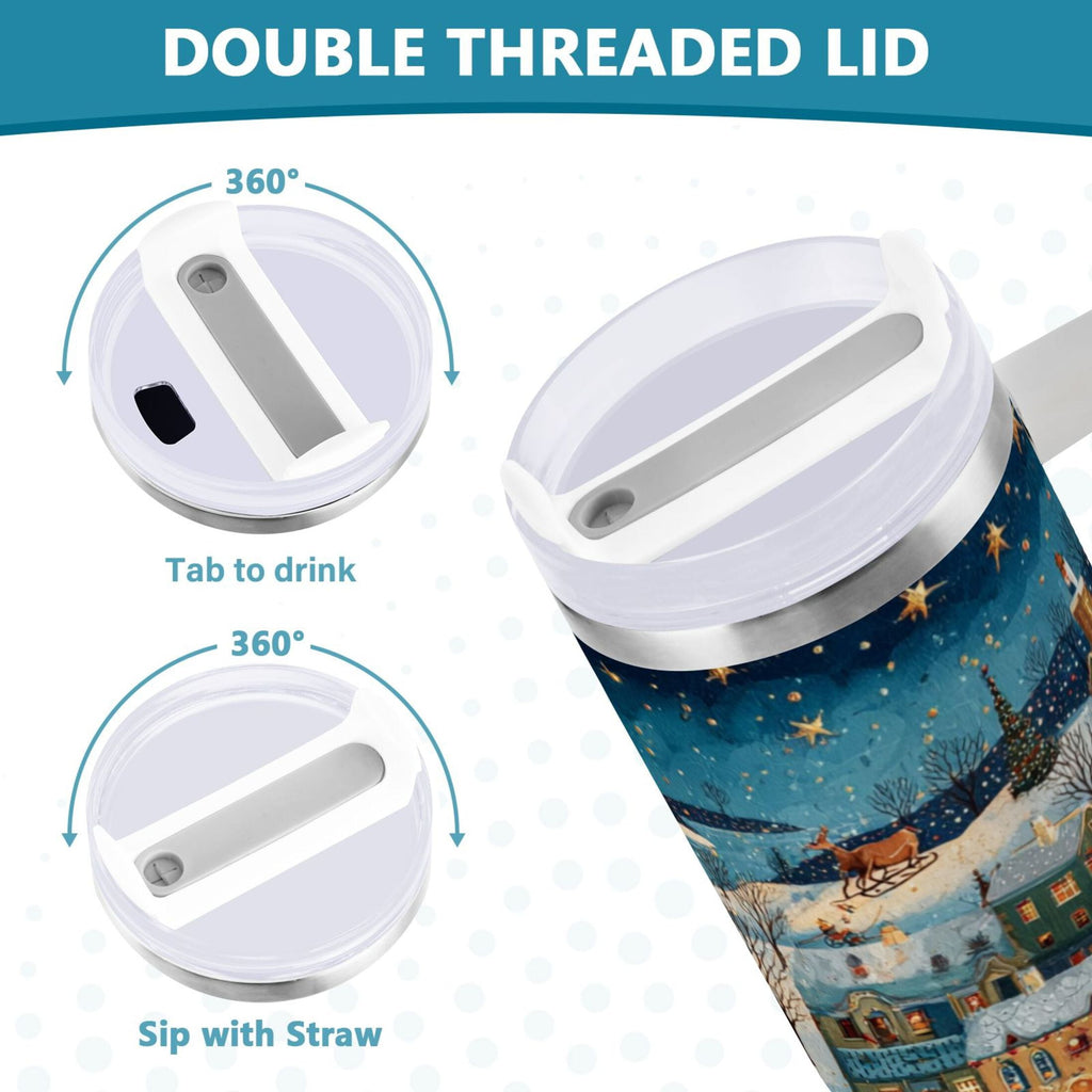 30 oz Insulated Stainless Steel Tumbler Double Wall Stainless Steel Tumbler with 2-Way Drinking Whimsical Christmas Scene MB59