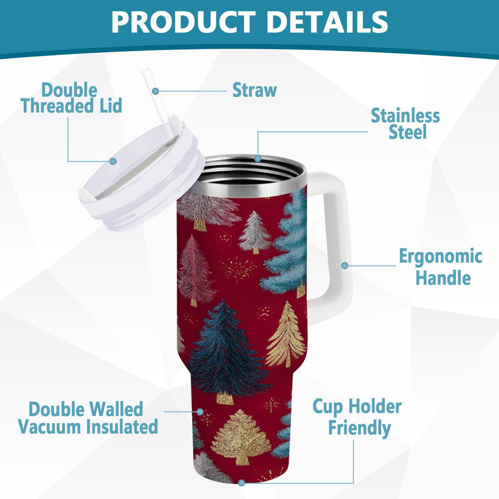30 oz Insulated Stainless Steel Tumbler Double Wall Stainless Steel Tumbler with 2-Way Drinking Stylized Christmas Trees AKCX
