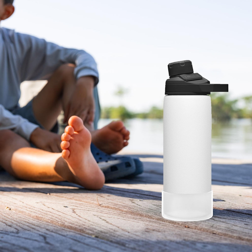 Linkidea 2 Pack Water Bottle Boot Compatible with CamelBak Eddy+20oz/25oz, Chute Mag 20oz/25oz, Carry Cap, Silicone Anti-Slip Bottle Bottom Bumper Protector (Clear White) 8O40