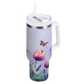 30 oz Insulated Stainless Steel Tumbler Double Wall Stainless Steel Tumbler with 2-Way Drinking Watercolor Tulips and Lavender 23OI