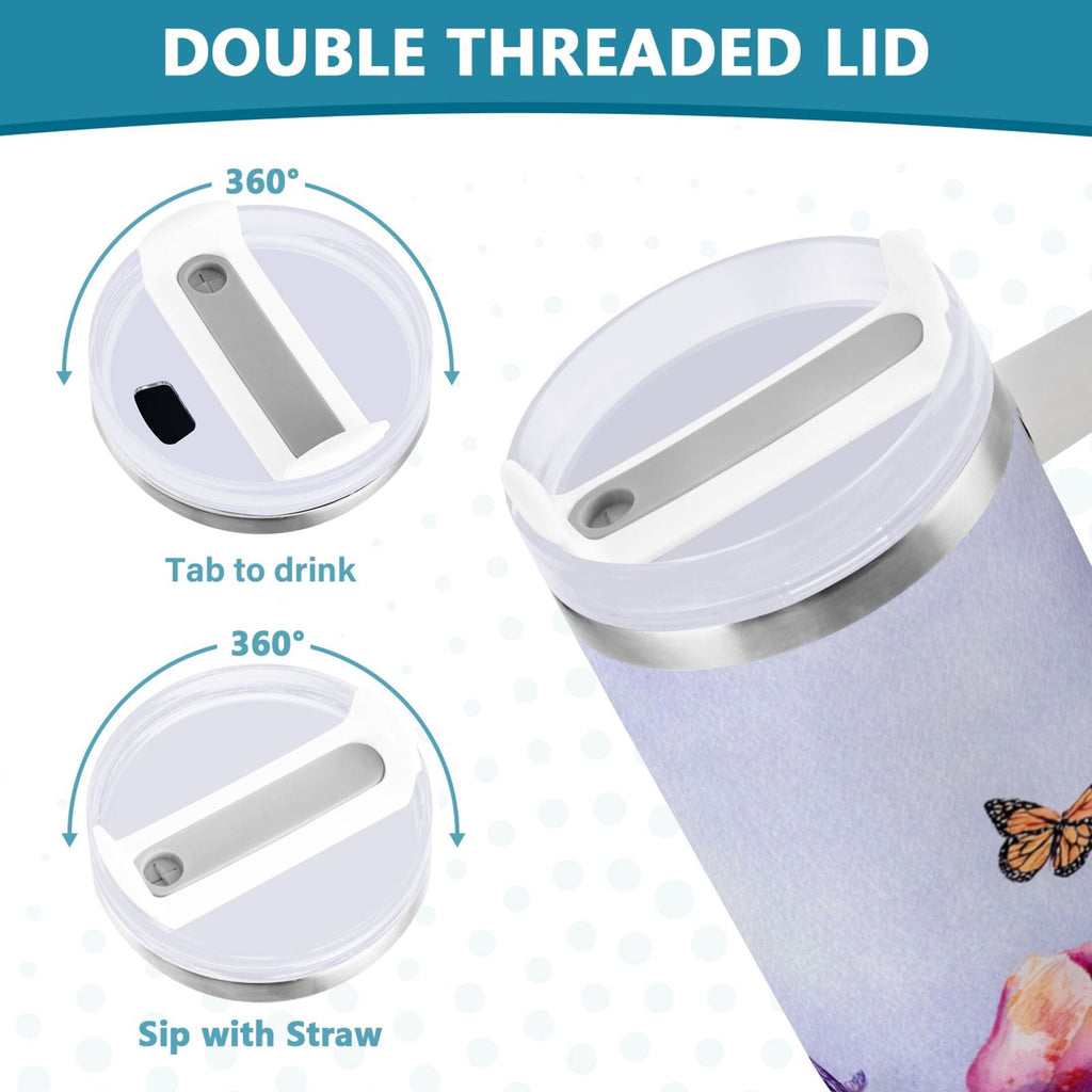 30 oz Insulated Stainless Steel Tumbler Double Wall Stainless Steel Tumbler with 2-Way Drinking Watercolor Tulips and Lavender 23OI