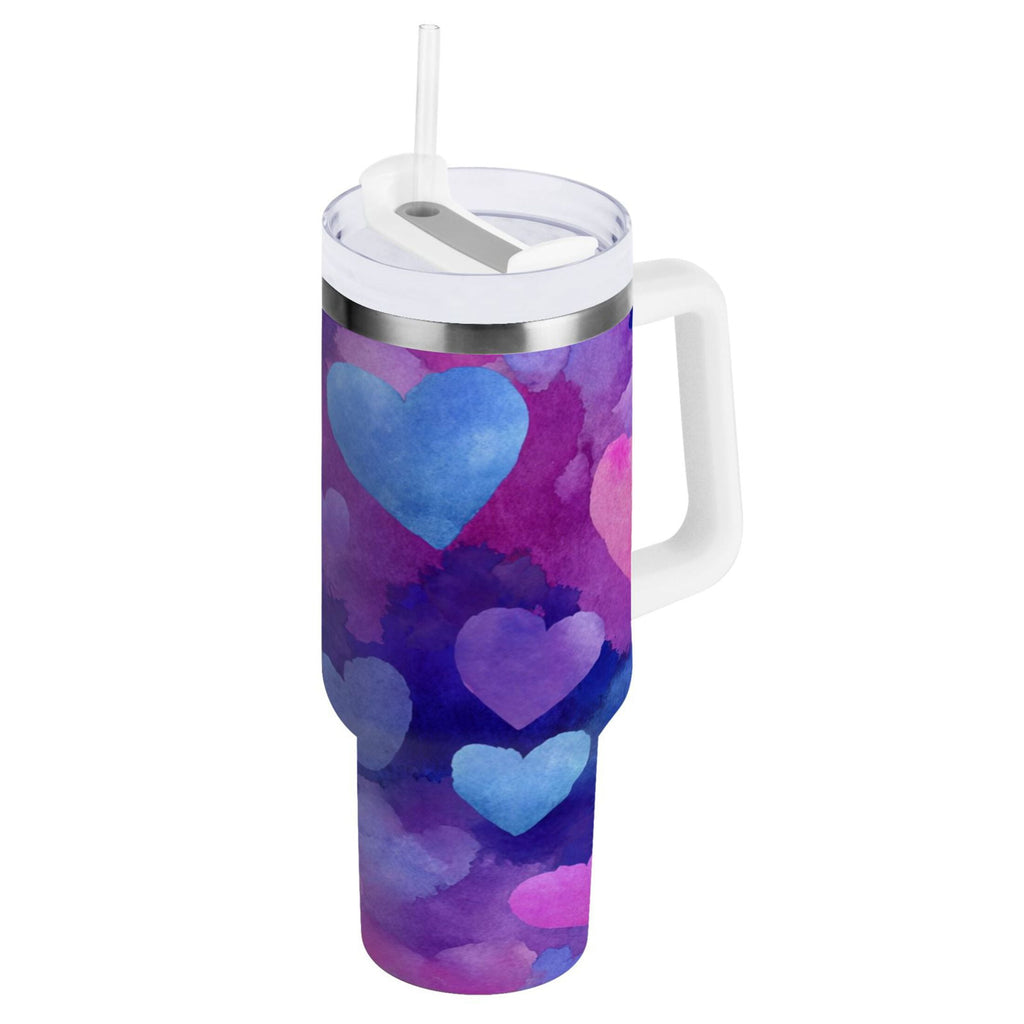 30 oz Insulated Stainless Steel Tumbler Double Wall Stainless Steel Tumbler with 2-Way Drinking Indigo and Violet Hearts 8KLX