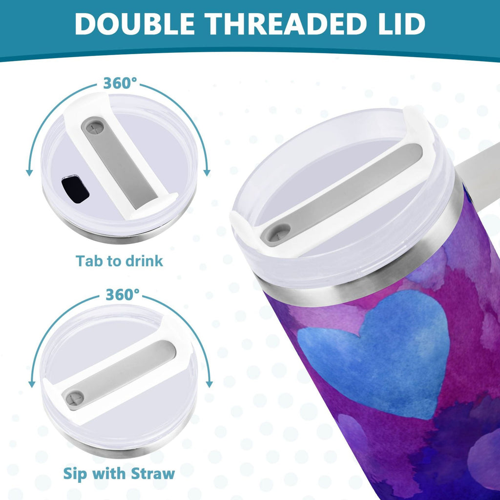 30 oz Insulated Stainless Steel Tumbler Double Wall Stainless Steel Tumbler with 2-Way Drinking Indigo and Violet Hearts 8KLX