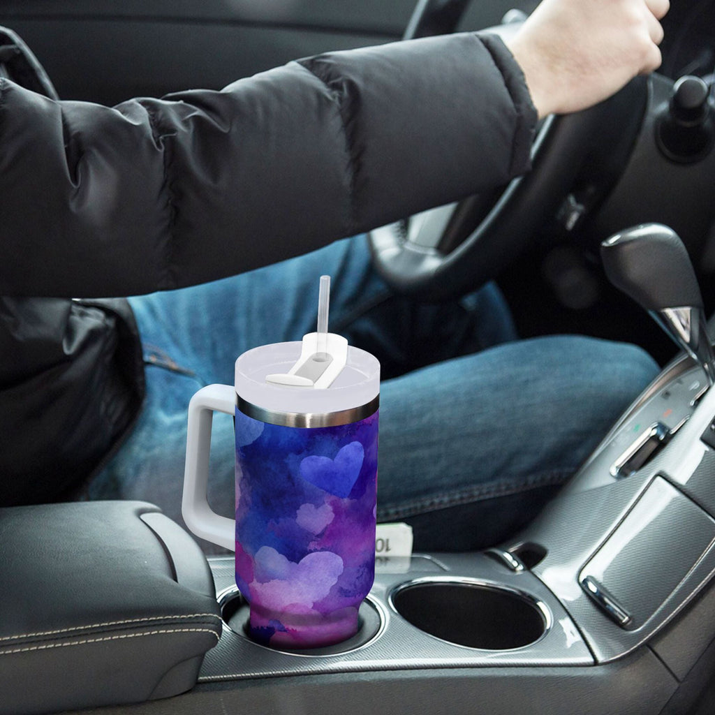 30 oz Insulated Stainless Steel Tumbler Double Wall Stainless Steel Tumbler with 2-Way Drinking Indigo and Violet Hearts 8KLX