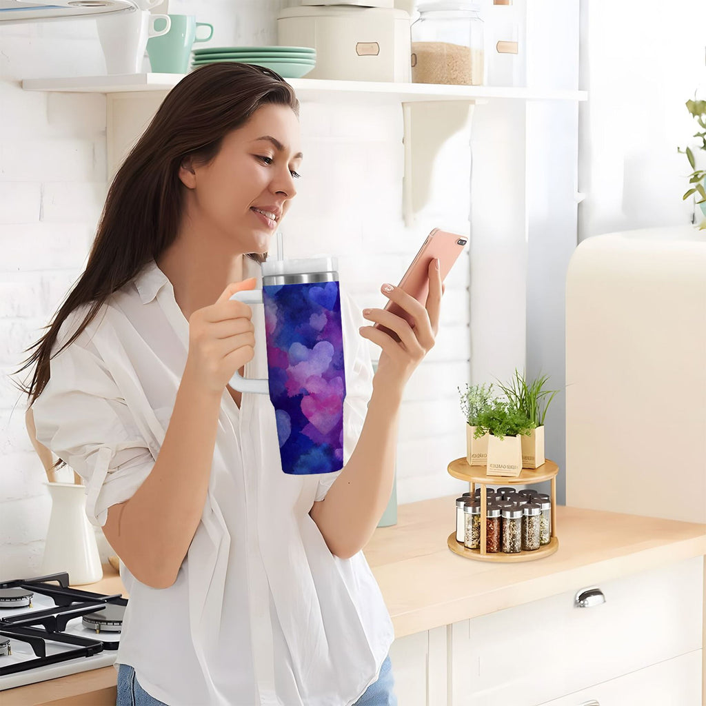 30 oz Insulated Stainless Steel Tumbler Double Wall Stainless Steel Tumbler with 2-Way Drinking Indigo and Violet Hearts 8KLX