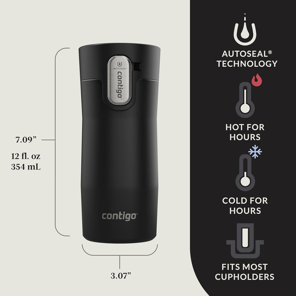 Contigo AUTOSEAL West Loop Vacuum-Insulated Stainless Steel Travel Mug with Easy-Clean Lid, 12oz, Matte Black 3EWJ