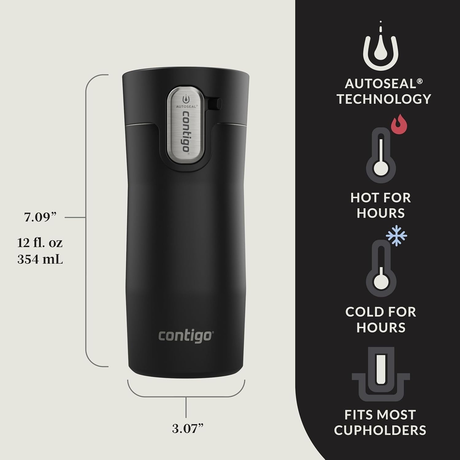 Contigo AUTOSEAL West Loop Vacuum-Insulated Stainless Steel Travel Mug with Easy-Clean Lid, 12oz, Matte Black 3EWJ