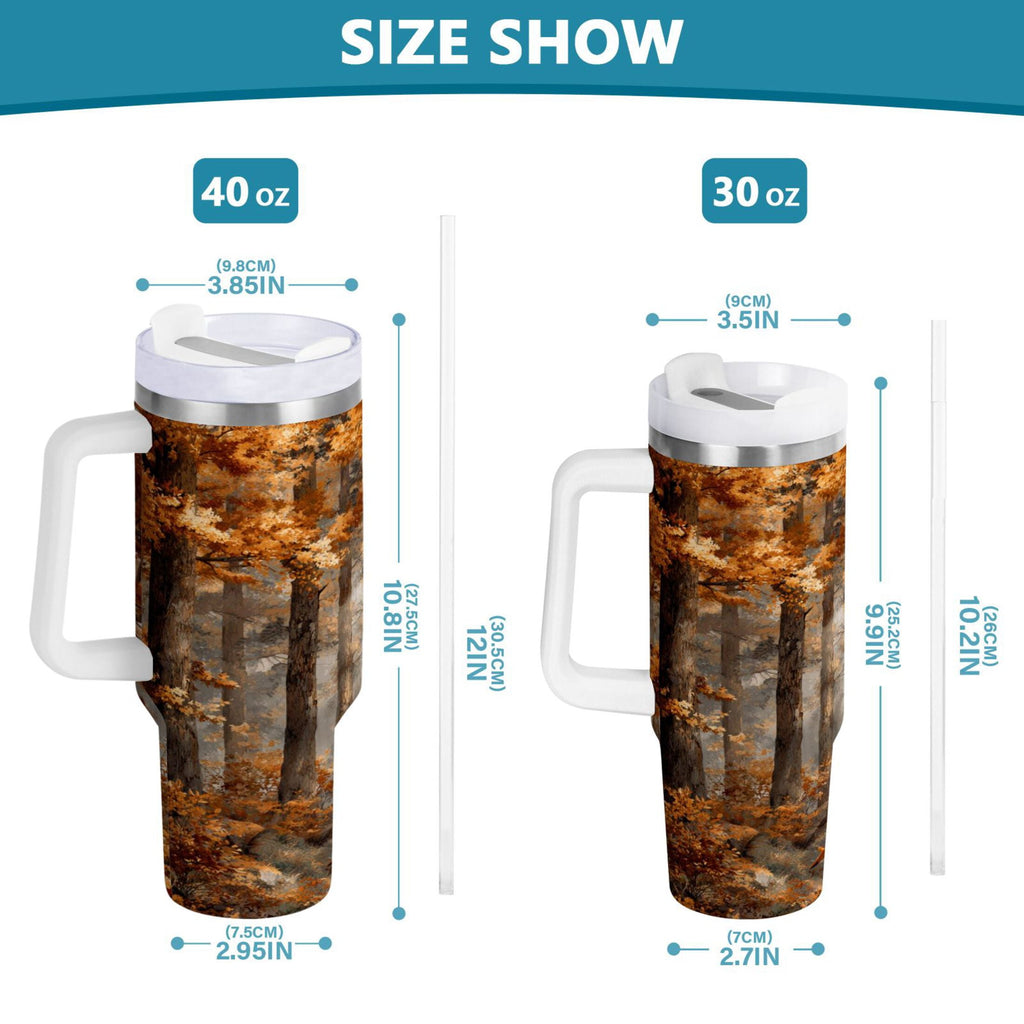 30 oz Insulated Stainless Steel Tumbler Double Wall Stainless Steel Tumbler with 2-Way Drinking Beautiful Autumn Forest JEIF