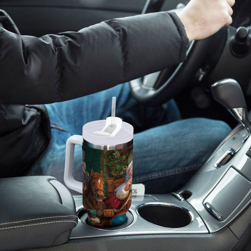 40 oz Insulated Stainless Steel Tumbler Double Wall Stainless Steel Tumbler with 2-Way Drinking Santa Eating Cookies BLL6