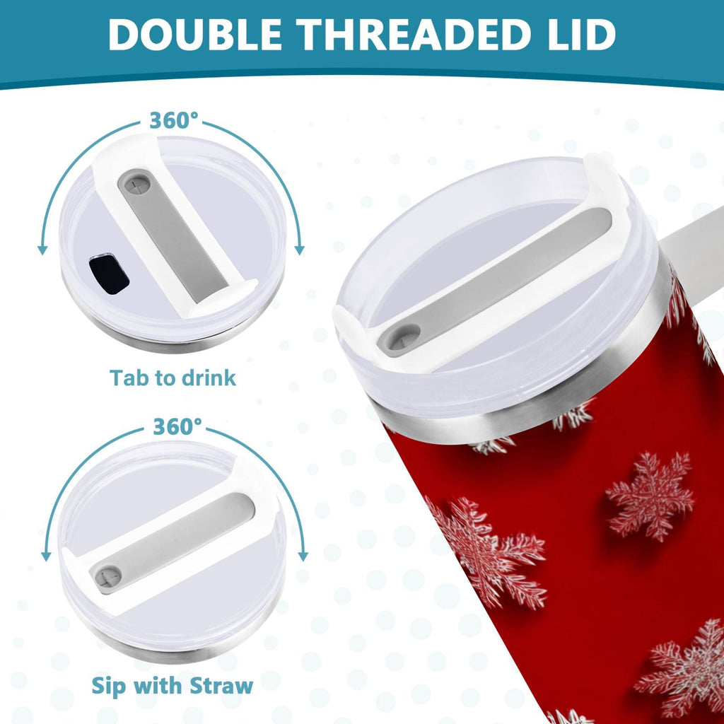 30 oz Insulated Stainless Steel Tumbler Double Wall Stainless Steel Tumbler with 2-Way Drinking Red and White Snowflakes XTAV