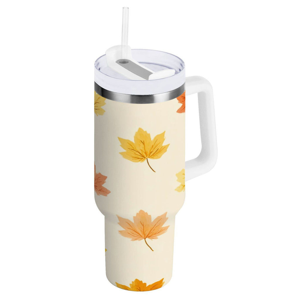 40 oz Insulated Stainless Steel Tumbler Double Wall Stainless Steel Tumbler with 2-Way Drinking Yellow Maple Leaves Pattern ZHPO