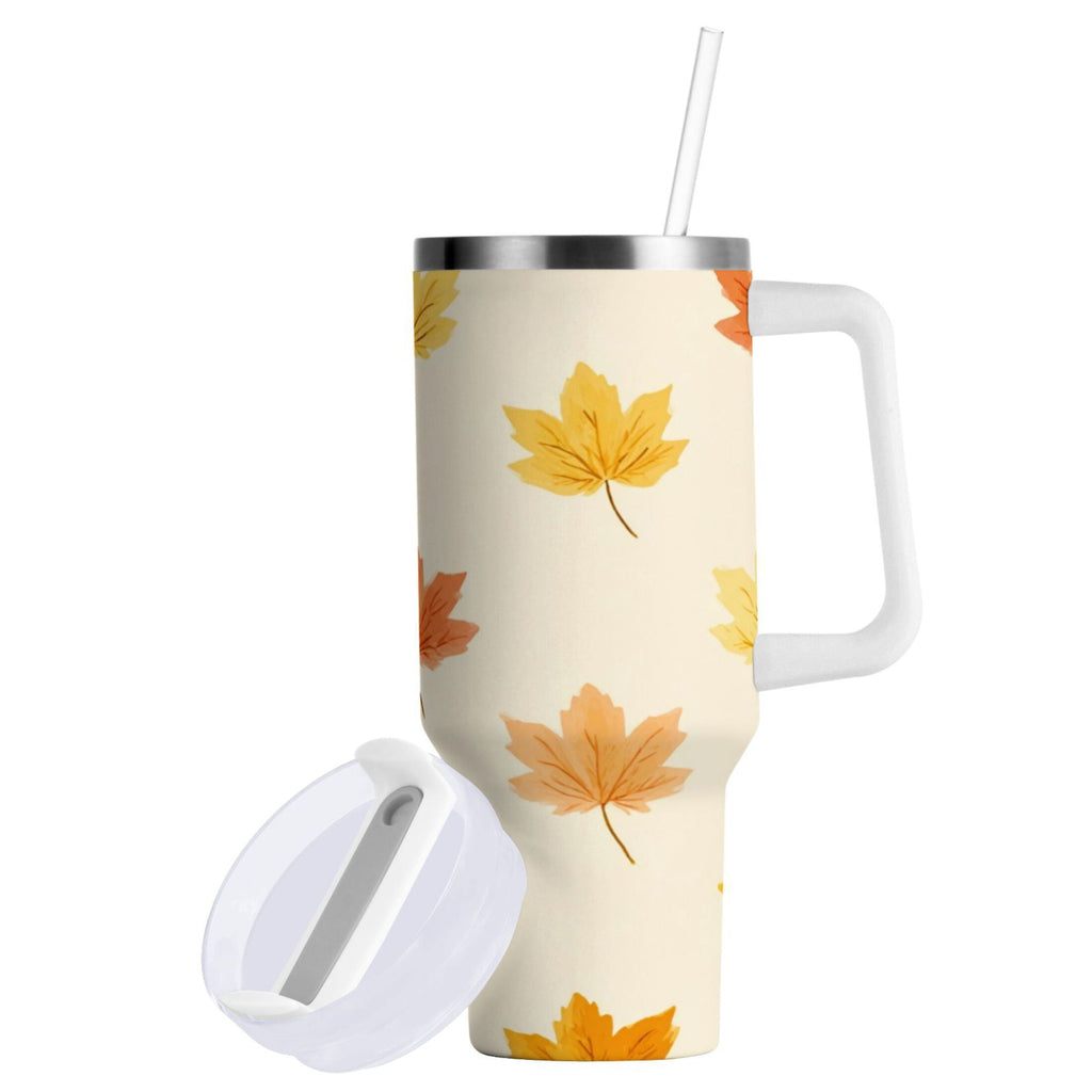 40 oz Insulated Stainless Steel Tumbler Double Wall Stainless Steel Tumbler with 2-Way Drinking Yellow Maple Leaves Pattern ZHPO