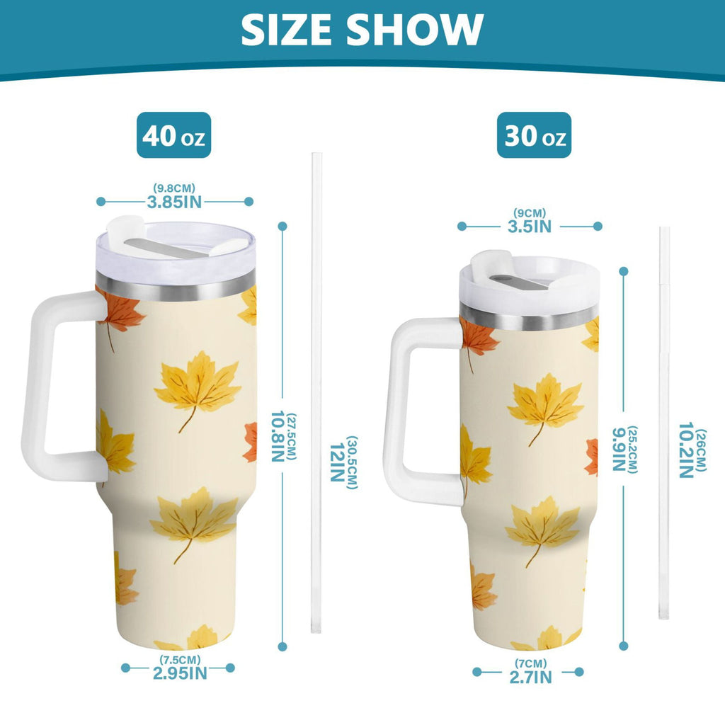 40 oz Insulated Stainless Steel Tumbler Double Wall Stainless Steel Tumbler with 2-Way Drinking Yellow Maple Leaves Pattern ZHPO