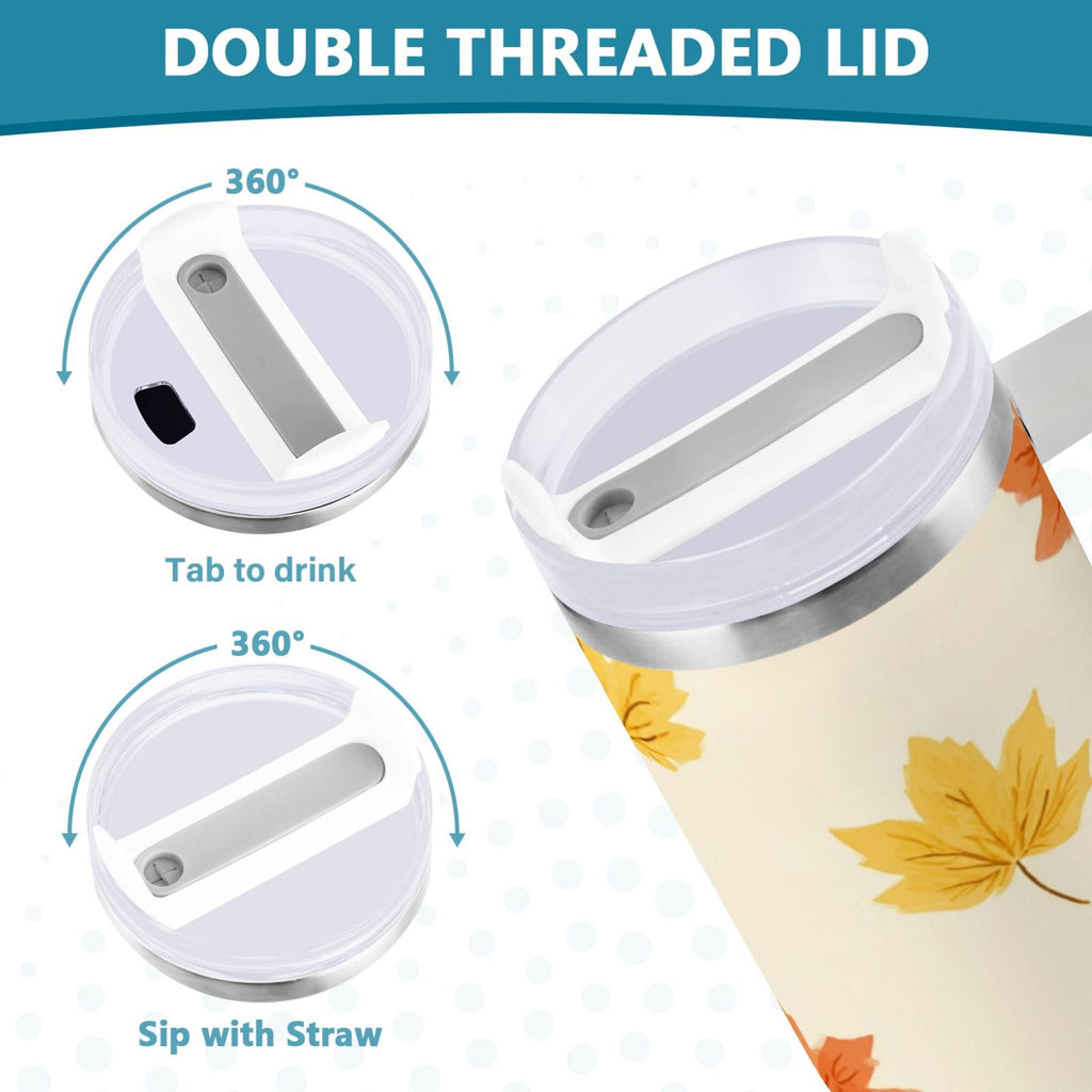 40 oz Insulated Stainless Steel Tumbler Double Wall Stainless Steel Tumbler with 2-Way Drinking Yellow Maple Leaves Pattern ZHPO