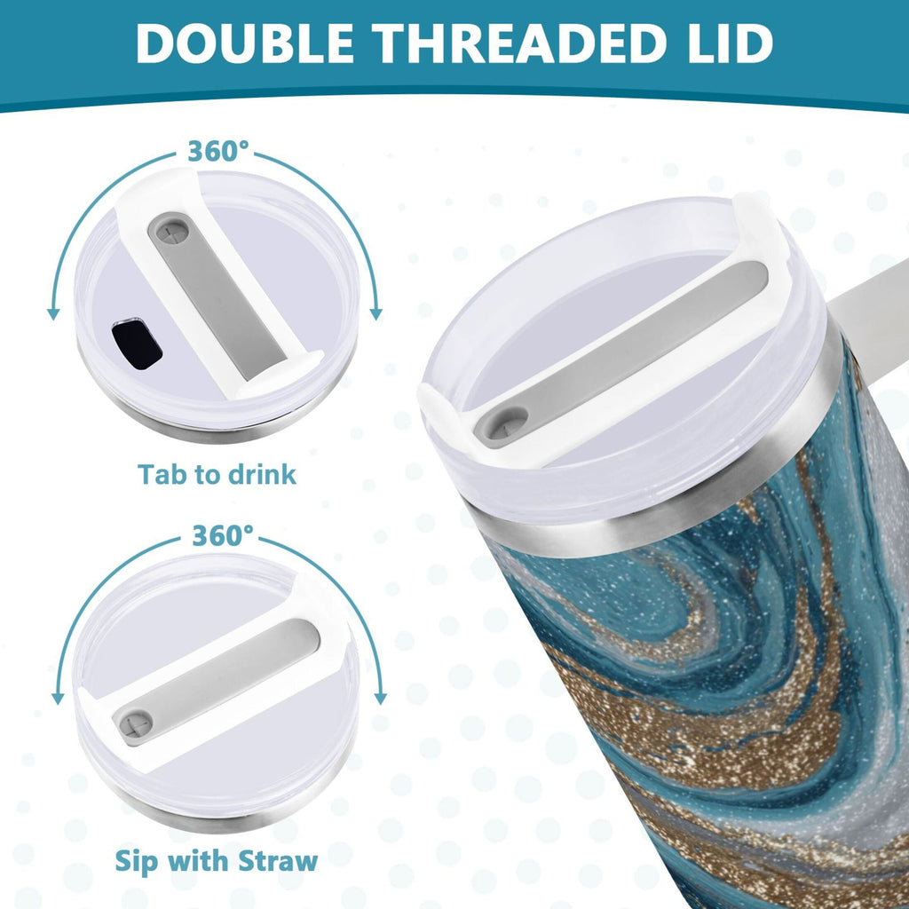 30 oz Insulated Stainless Steel Tumbler Double Wall Stainless Steel Tumbler with 2-Way Drinking Blue and Gold Swirling Z93Y