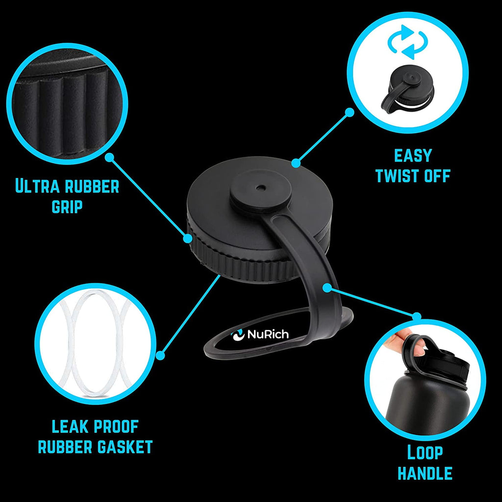 NuRich Loop Top Lid for Wide Mouth Hydro Flask, Nalgene &amp; Simple Water Bottles LRX9