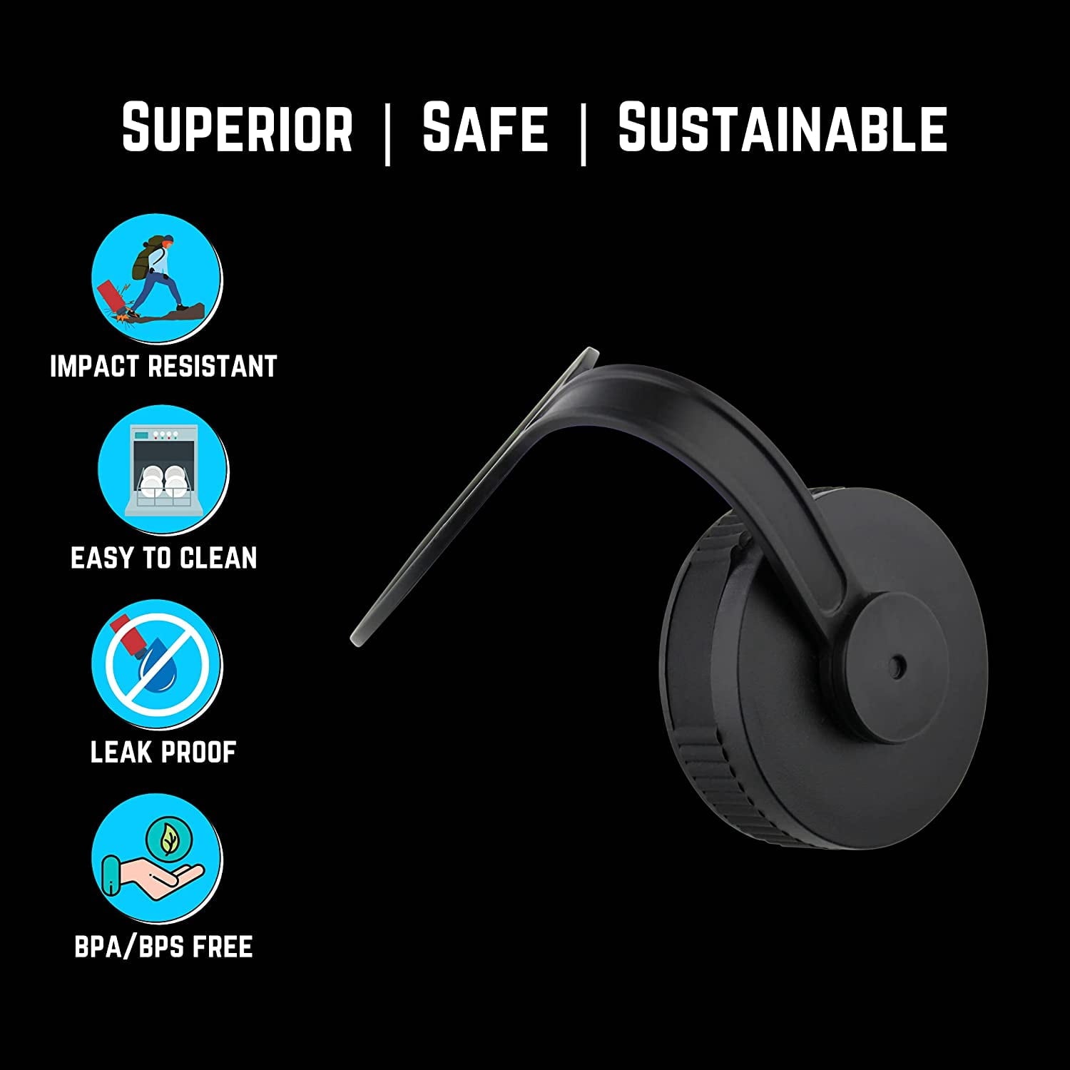 NuRich Loop Top Lid for Wide Mouth Hydro Flask, Nalgene &amp; Simple Water Bottles LRX9