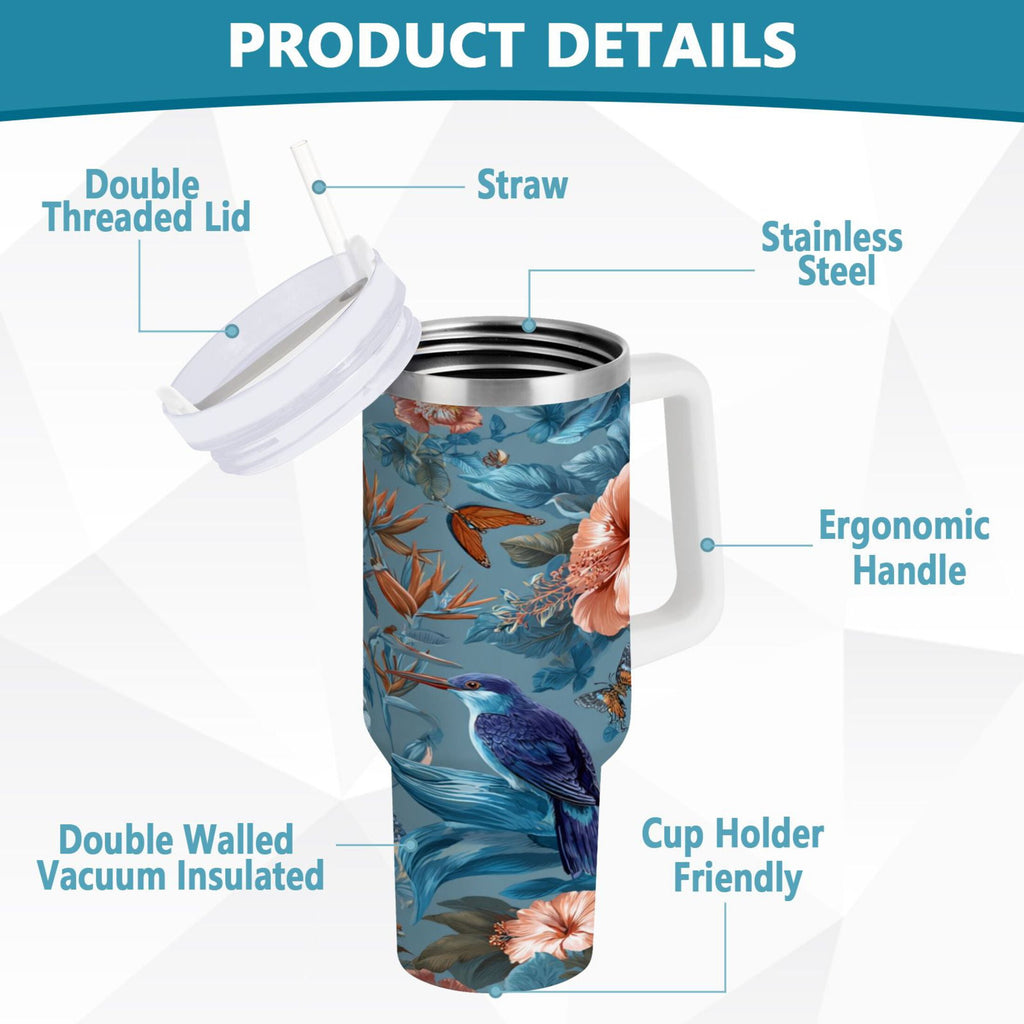 30 oz Insulated Stainless Steel Tumbler Double Wall Stainless Steel Tumbler with 2-Way Drinking Birds and Flowers N92U