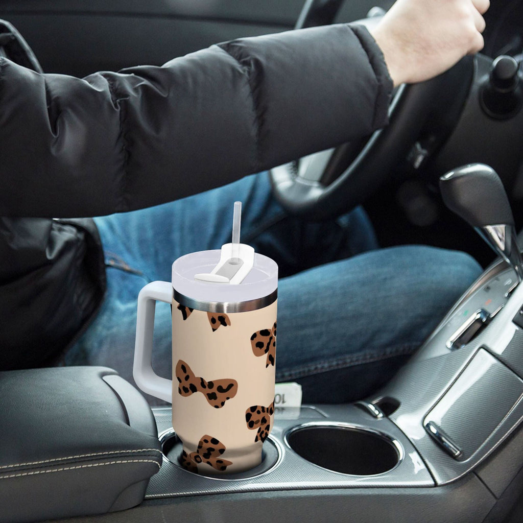 30 oz Insulated Stainless Steel Tumbler Double Wall Stainless Steel Tumbler with 2-Way Drinking Cute Brown Bow DEBH