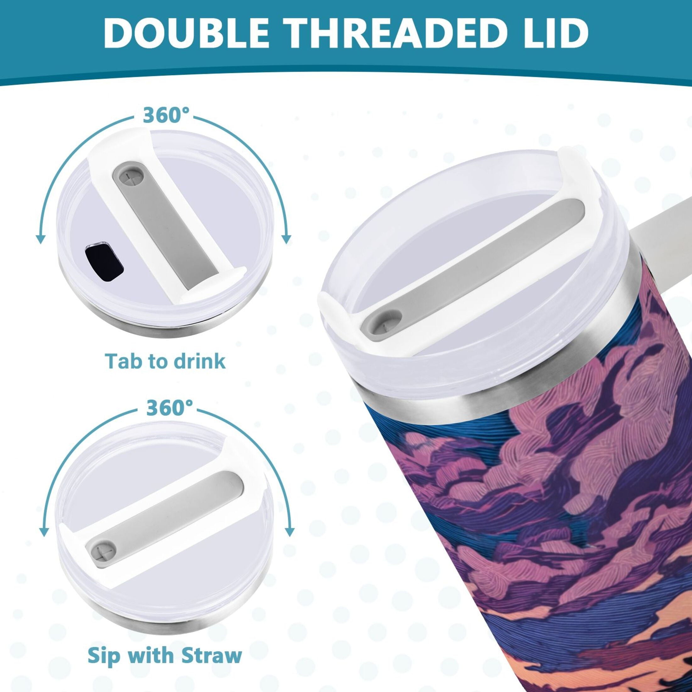40 oz Insulated Stainless Steel Tumbler Double Wall Stainless Steel Tumbler with 2-Way Drinking Wild Horses Running OF1C