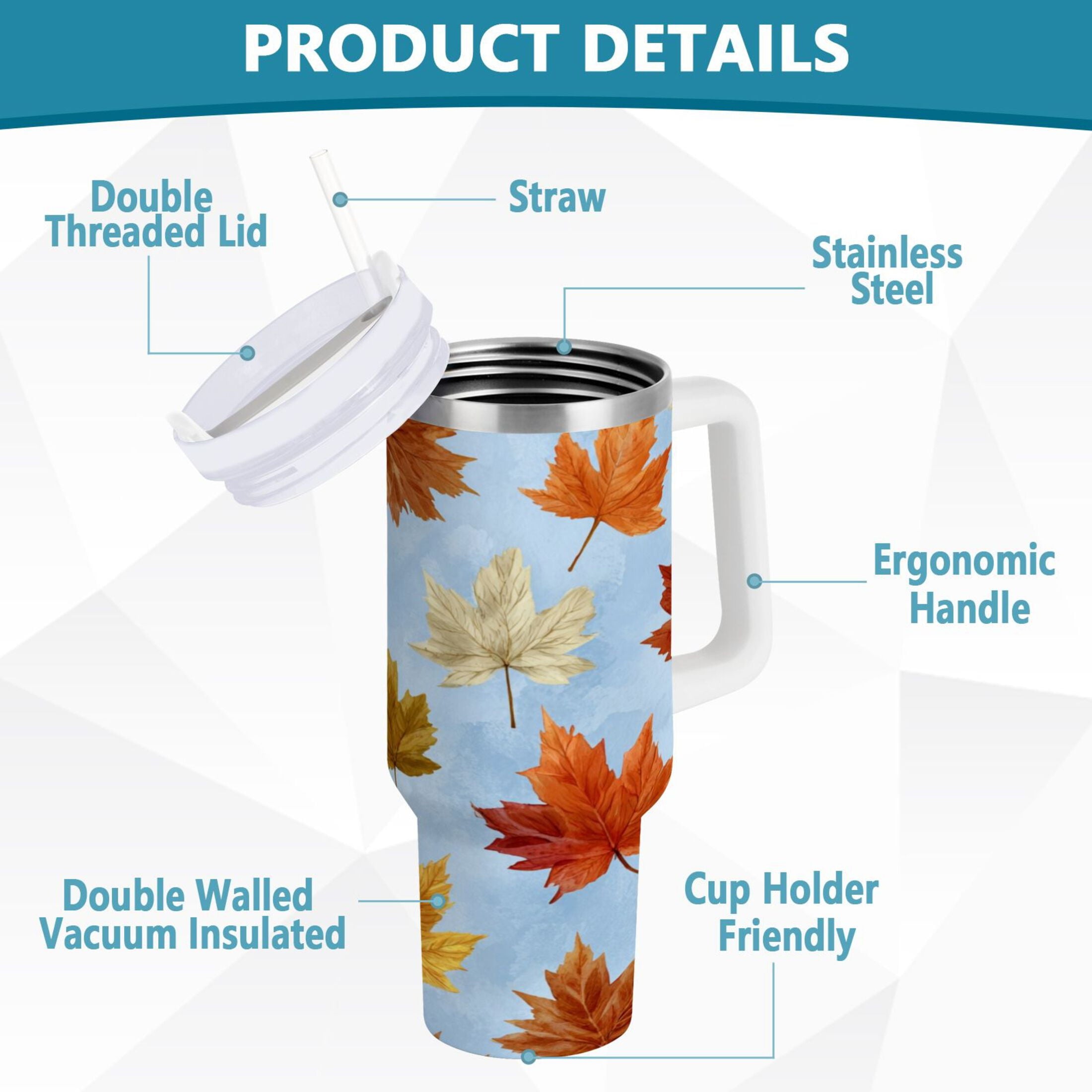 30 oz Insulated Stainless Steel Tumbler Double Wall Stainless Steel Tumbler with 2-Way Drinking Autumn Maple Leaves 0T6P
