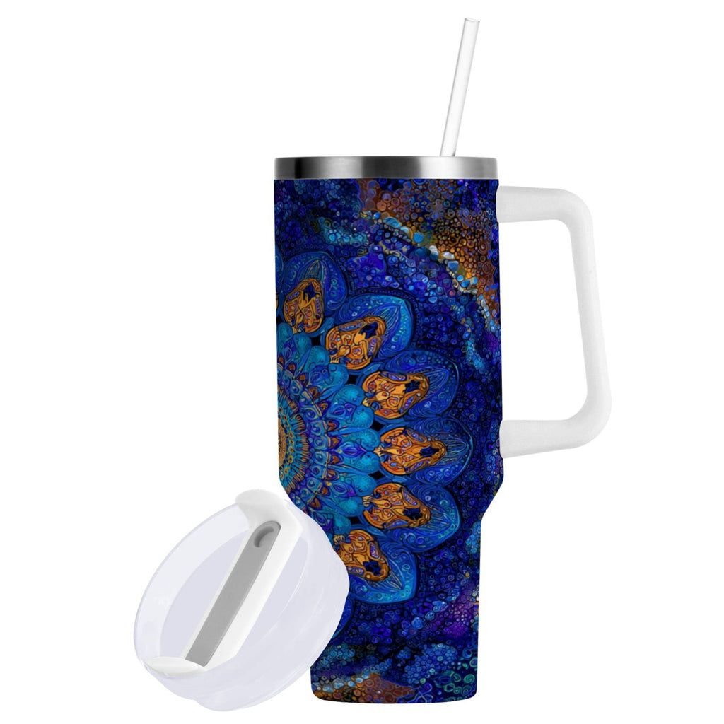 30 oz Insulated Stainless Steel Tumbler Double Wall Stainless Steel Tumbler with 2-Way Drinking Blue Kaleidoscopic Pattern O95F