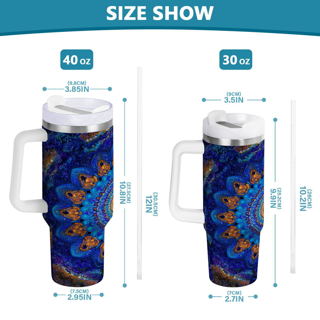 30 oz Insulated Stainless Steel Tumbler Double Wall Stainless Steel Tumbler with 2-Way Drinking Blue Kaleidoscopic Pattern O95F