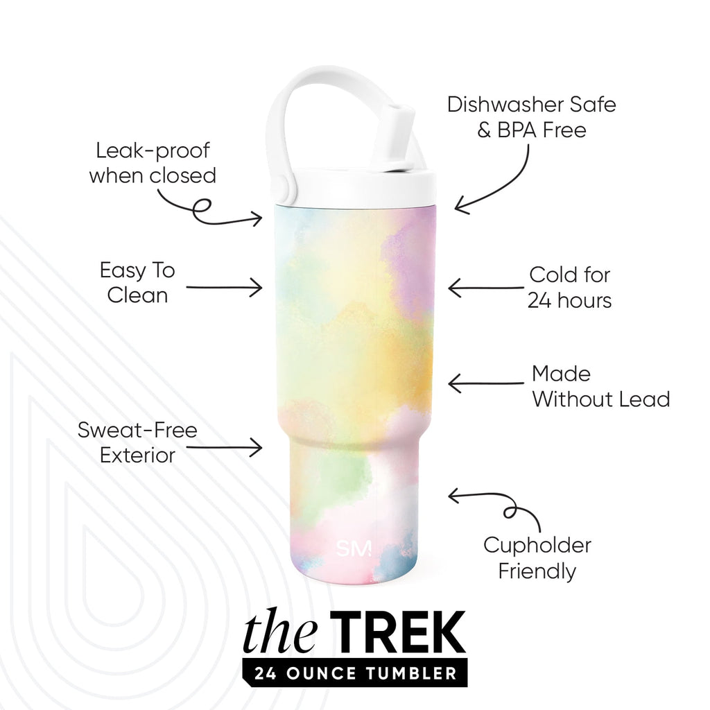 Simple Modern 24 fl oz Insulated Stainless Steel Trek Pivot Tumbler with Straw Lid and Top Handle|Cotton Candy Tie Dye IYBC